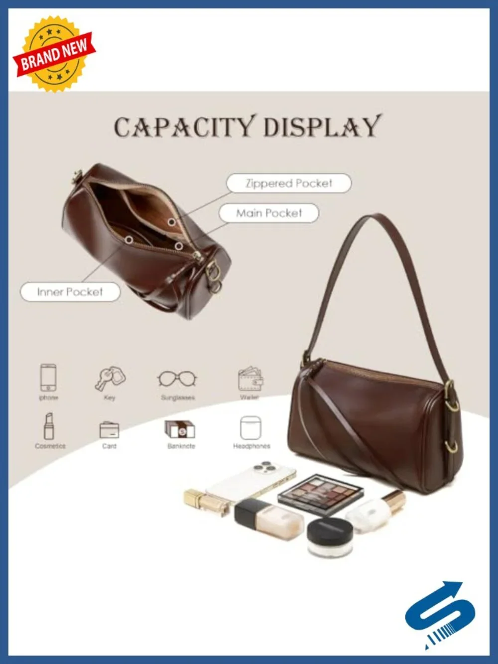 Genuine Leather Hobo Crossbody Bag Adjustable Strap Zip Closure Work Travel